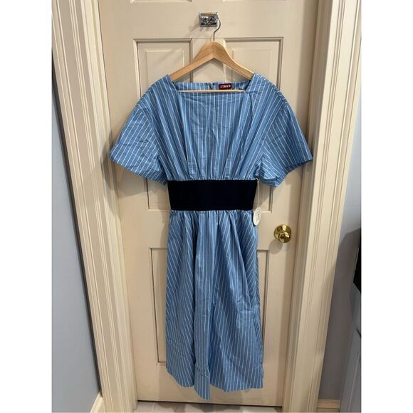 NEW WITH TAGS!! STAUD AMY DRESS AZURE PINSTRIPE - Picture 3 of 9